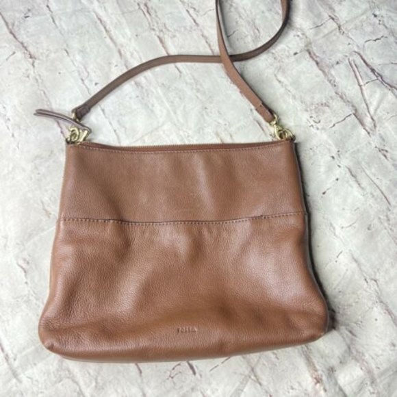 Fossil Women’s Brown Leather Satchel Shoulder Handbag Soft Flexible Pebble - Picture 2 of 4
